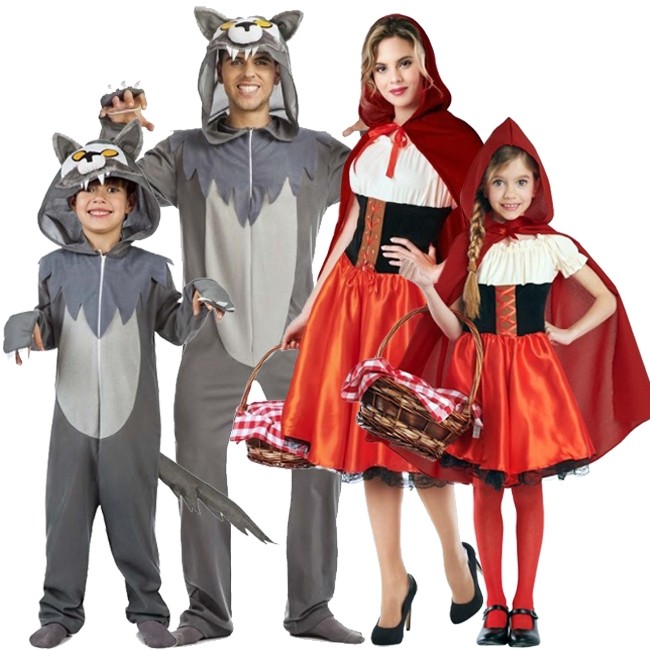 costume cappuccetto rosso famiglia con costume lupo cacciatore e cappuccetto