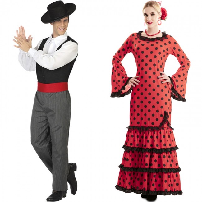 Coppia di vestiti di carnevale western baro e ballerina del saloon