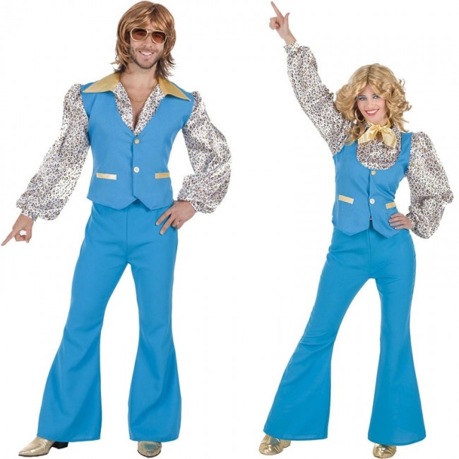 Vestiti di Carnevale di coppia anni 70 blu online