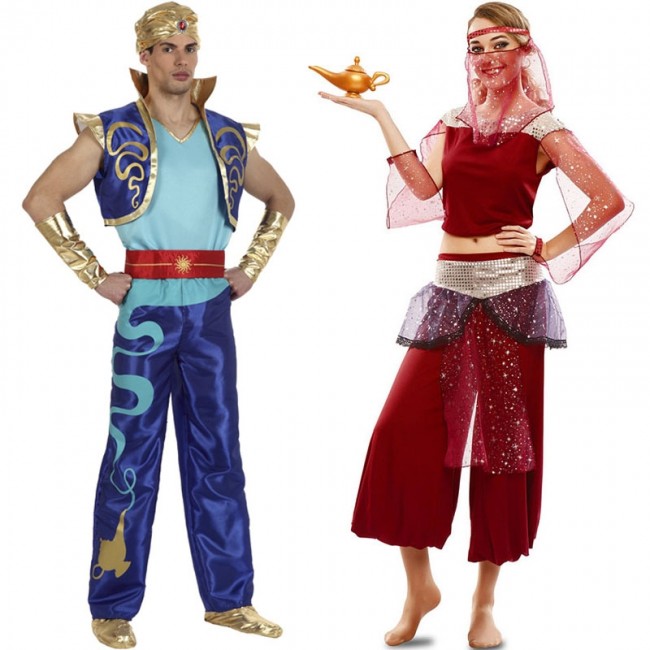 Vestiti di Carnevale di coppia Il Genio della lampada e Jasmine online