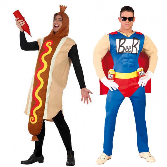 Costumi di coppia Hot Dog e Supereroe della Birra