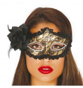 Maschera oro con rosa per poter completare il tuo costume Halloween e Carnevale