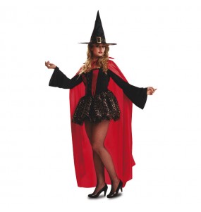 Costume Strega con mantello rosso donna per una serata ad Halloween 