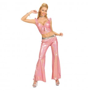 Travestimento Pantaloni Olografico Rosa donna per divertirsi e fare festa