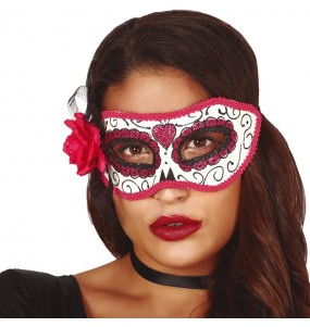 Maschera Catrina con rosa per completare il costume di paura