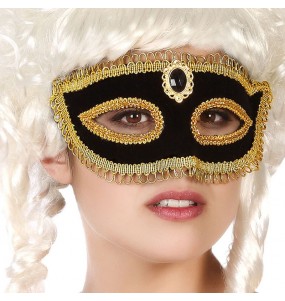 Maschera nera con rifiniture dorate per completare il costume