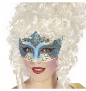 Maschera veneziana blu con brillantini per completare il costume