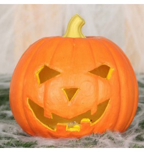 Zucca in schiuma con luce 16 cm per Halloween