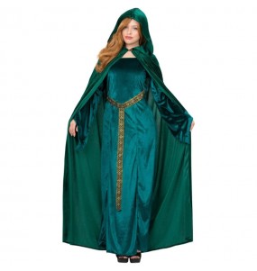 Mantello medievale con cappuccio di colore verde per completare il costume