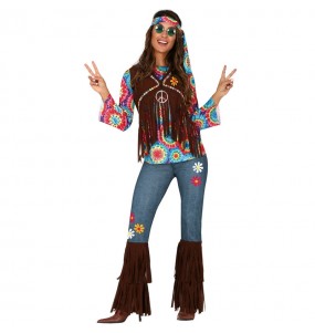 Travestimento Hippie di Woodstock donna per divertirsi e fare festa