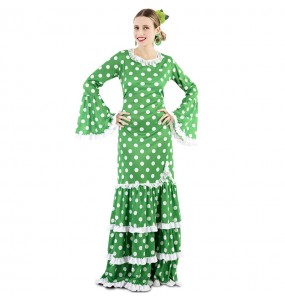 Costume da Sevillana verde a pois per donna