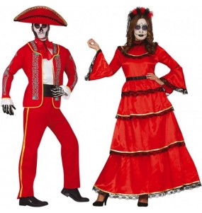 Costumi di coppia Scheletri rossi messicani