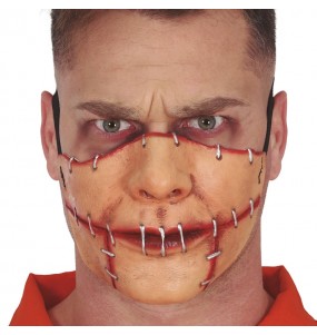 Mezza maschera in lattice con bocca cucita per completare il costume di paura