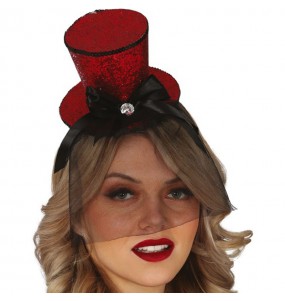 Mini cappello rosso lucido con cappello e velo rosso lucido per completare il costume
