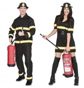 Costumi di coppia Pompieri in uniforme nera
