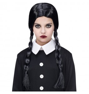 Parrucca Wednesday Addams con trecce per bambini per completare il costume di paura