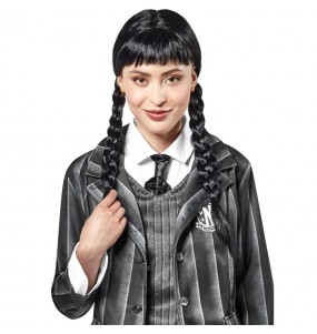 Parrucca da adulto di Mercoledì Addams Nevermore per completare il costume di paura