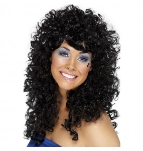 La più divertente Parrucca riccia nera lunga donna per feste in maschera