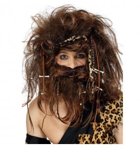 La più divertente Parrucca troglodita con barba per feste in maschera