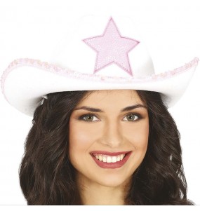 Cappello da cowboy bianco con stella per completare il costume
