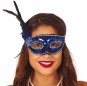 Maschera paillettes blu con piuma per poter completare il tuo costume Halloween e Carnevale