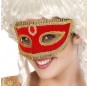 Maschera rossa con rifiniture dorate per completare il costume