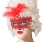 Maschera veneziana rossa con piuma per completare il costume
