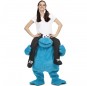 Travestimento adulto Cookie Monster Sesame Street a cavallucio per una serata in maschera 