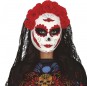 Maschera Catrina con fiori e velo per completare il costume di paura